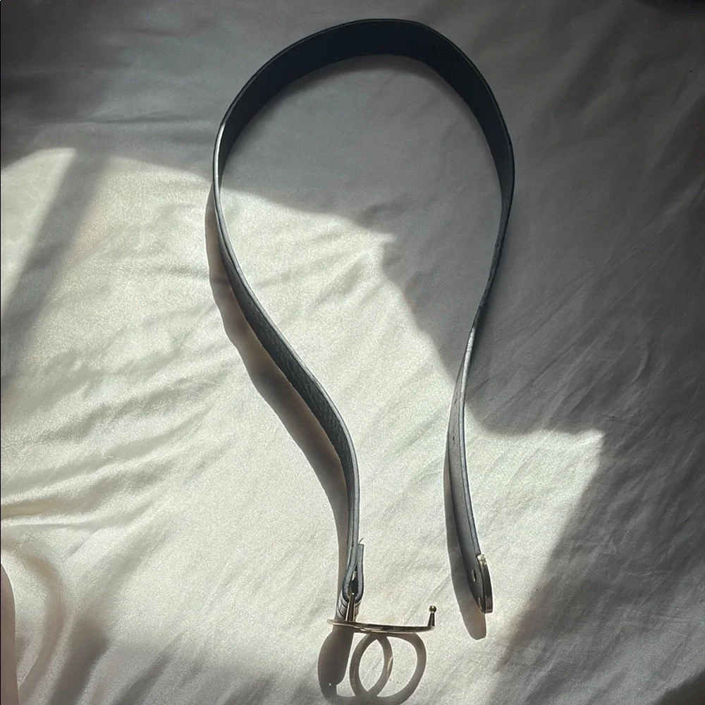 Black Leather Belt with Gold Buckle - Picture 5 of 5